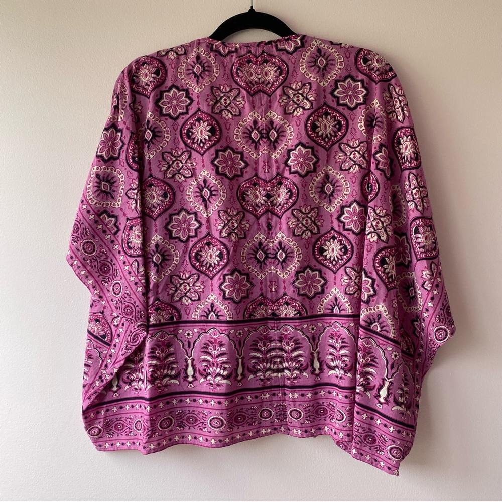 PURE JILL Cotton Mixed-medallion Print V-neck Poncho Top, Pink, Size S-L - Picture 11 of 17